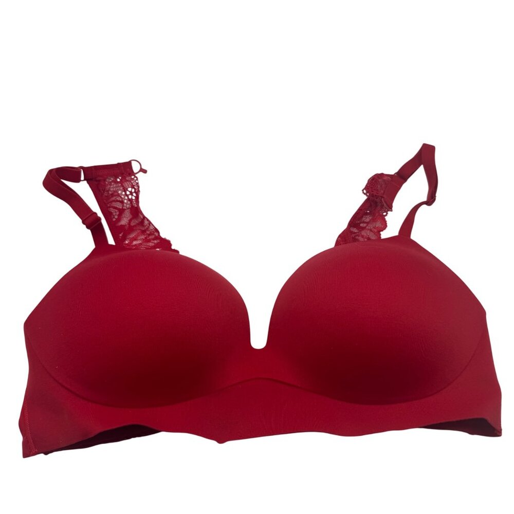 Victoria Secret Lace Back Push Up Bra 34D Red Adjustable Straps Comfortable Fit